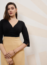 Women's Black and Beige Solid Jumpsuit