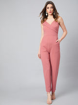 Women's Pink Shoulder Strap with Pockets Jumpsuit