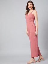 Women's Pink Shoulder Strap with Pockets Jumpsuit