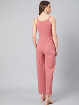 Women's Pink Shoulder Strap with Pockets Jumpsuit