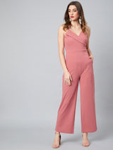 Women's Pink Shoulder Strap with Pockets Jumpsuit