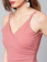 Women's Pink Shoulder Strap with Pockets Jumpsuit