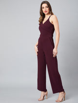 Women's Burgundy Shoulder Strap with Pockets Jumpsuit