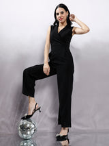 Women's Black Shawl Collar Jumpsuit