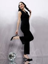 Women's Black Shawl Collar Jumpsuit
