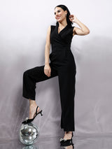 Women's Black Shawl Collar Jumpsuit