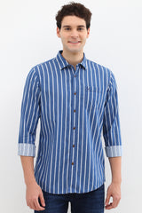Men's Navy Casual Full Sleeves Striped Shirt