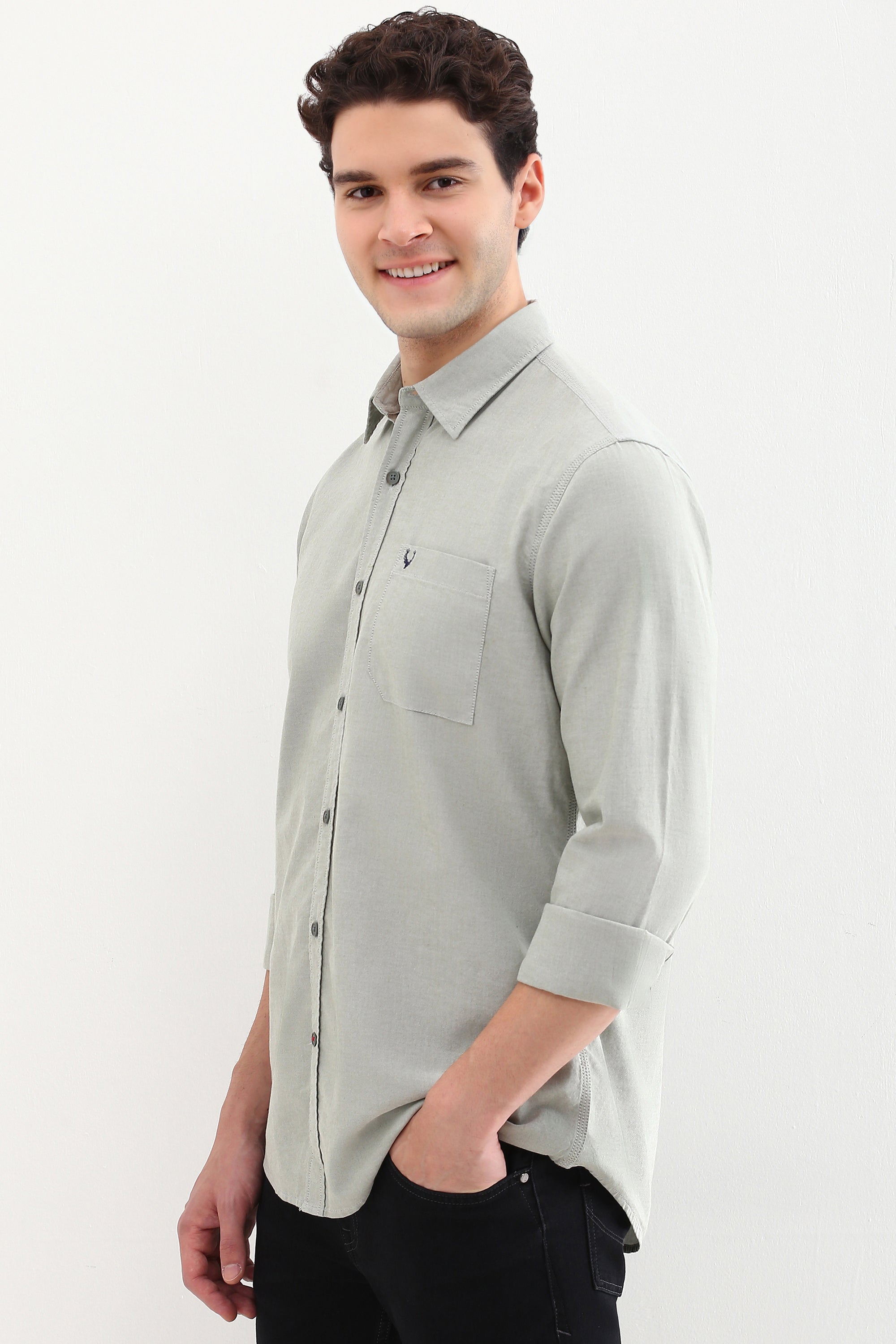 Men's Olive Casual Full Sleeves Shirt
