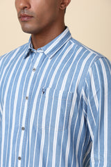 Men's Blue Casual Full Sleeves Striped Shirt