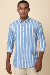 Men's Blue Casual Full Sleeves Striped Shirt