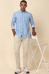 Men's Blue Casual Full Sleeves Striped Shirt
