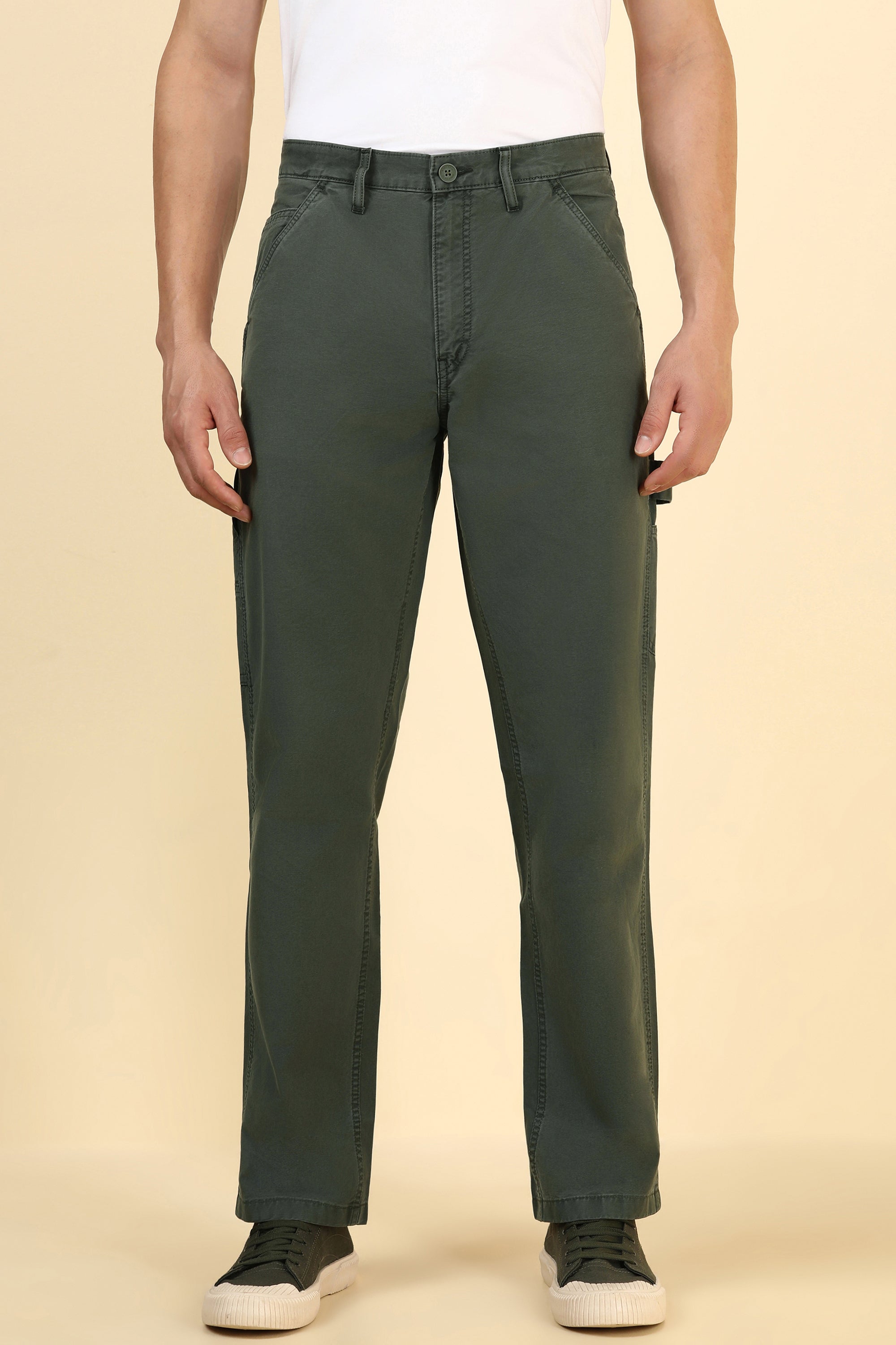Men's Green Casual Regular Length Trouser