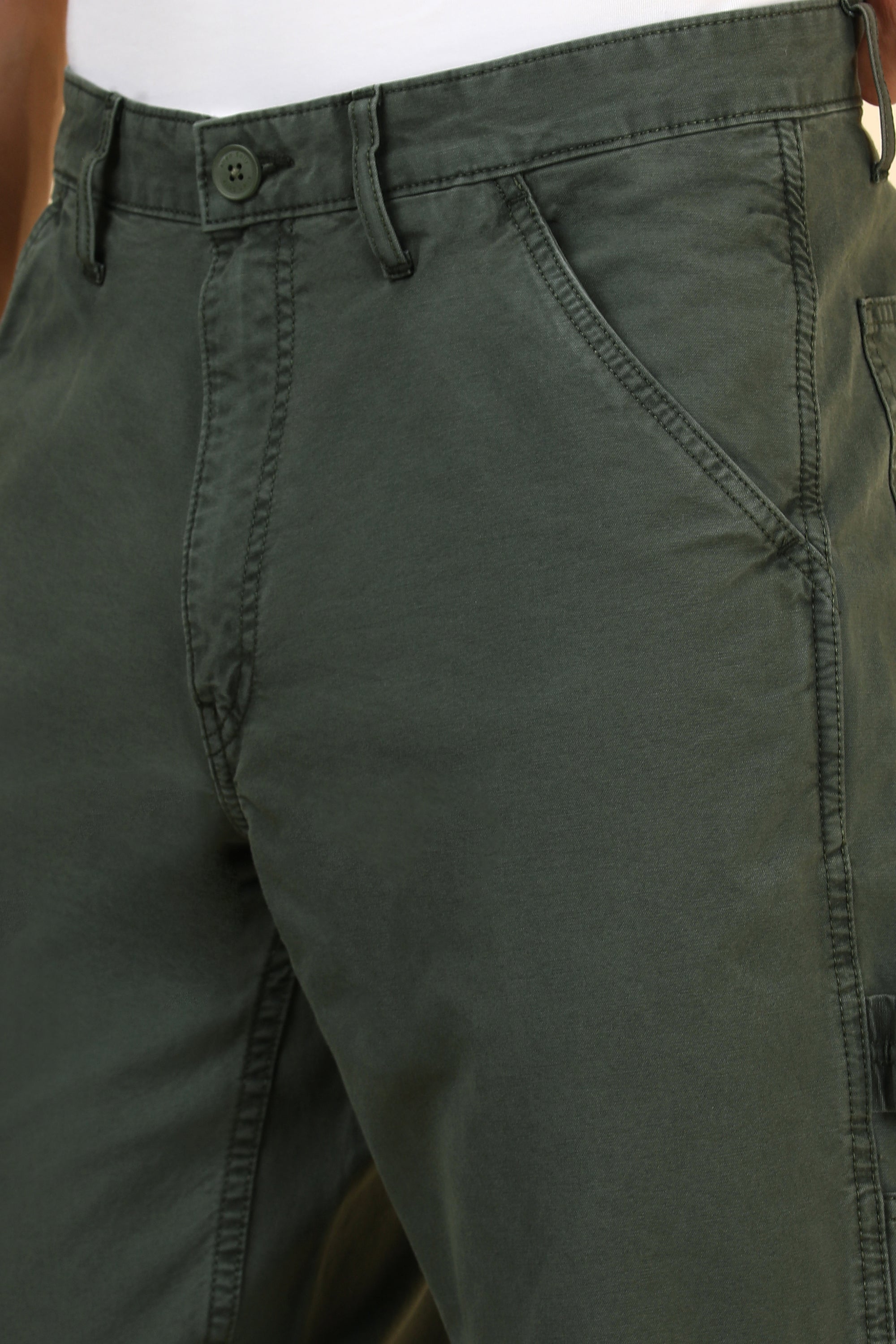 Men's Green Casual Regular Length Trouser