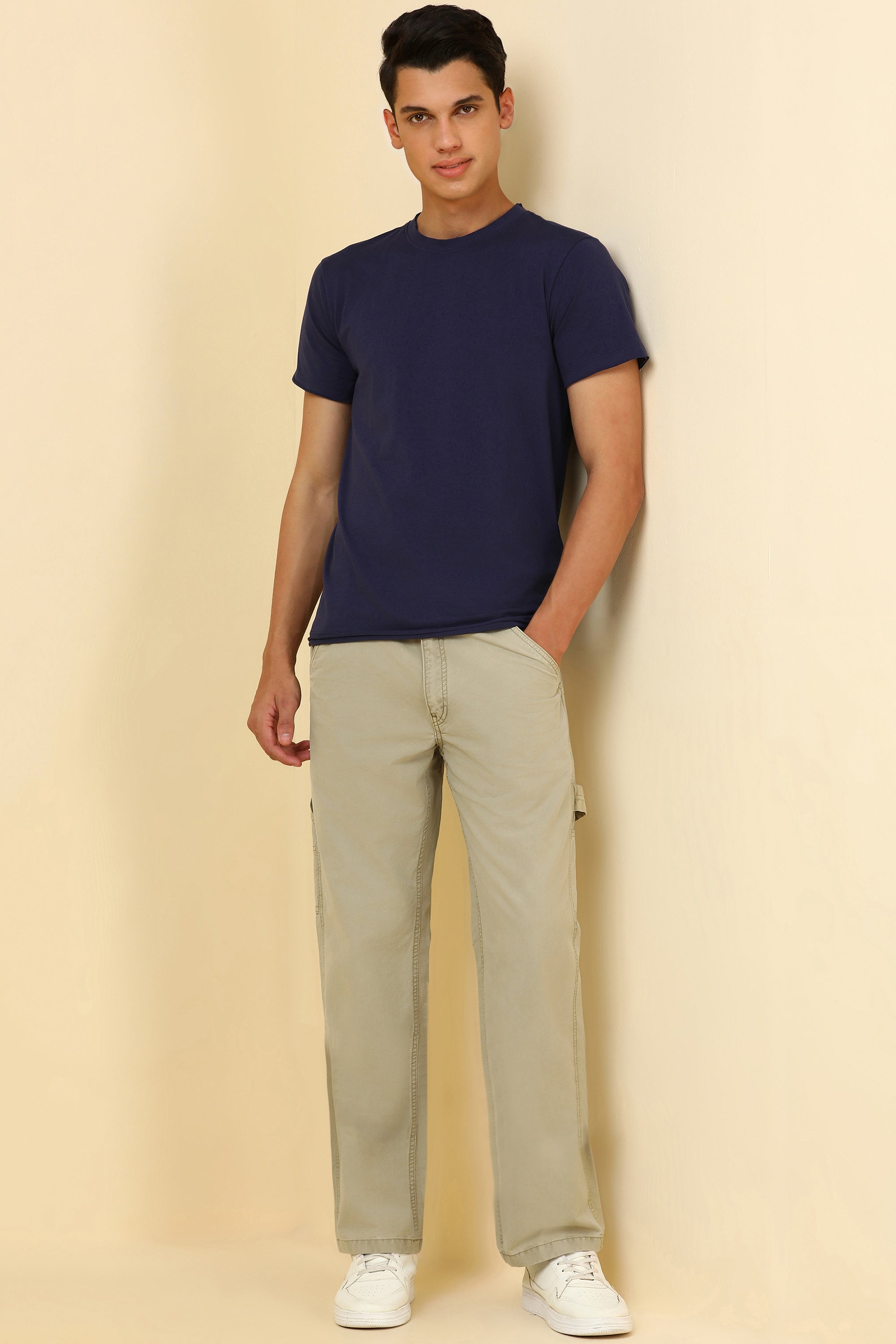 Men's Beige Casual Regular Length Trouser