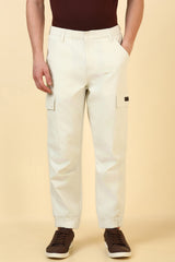 Men's Off White Casual Regular Length Trouser