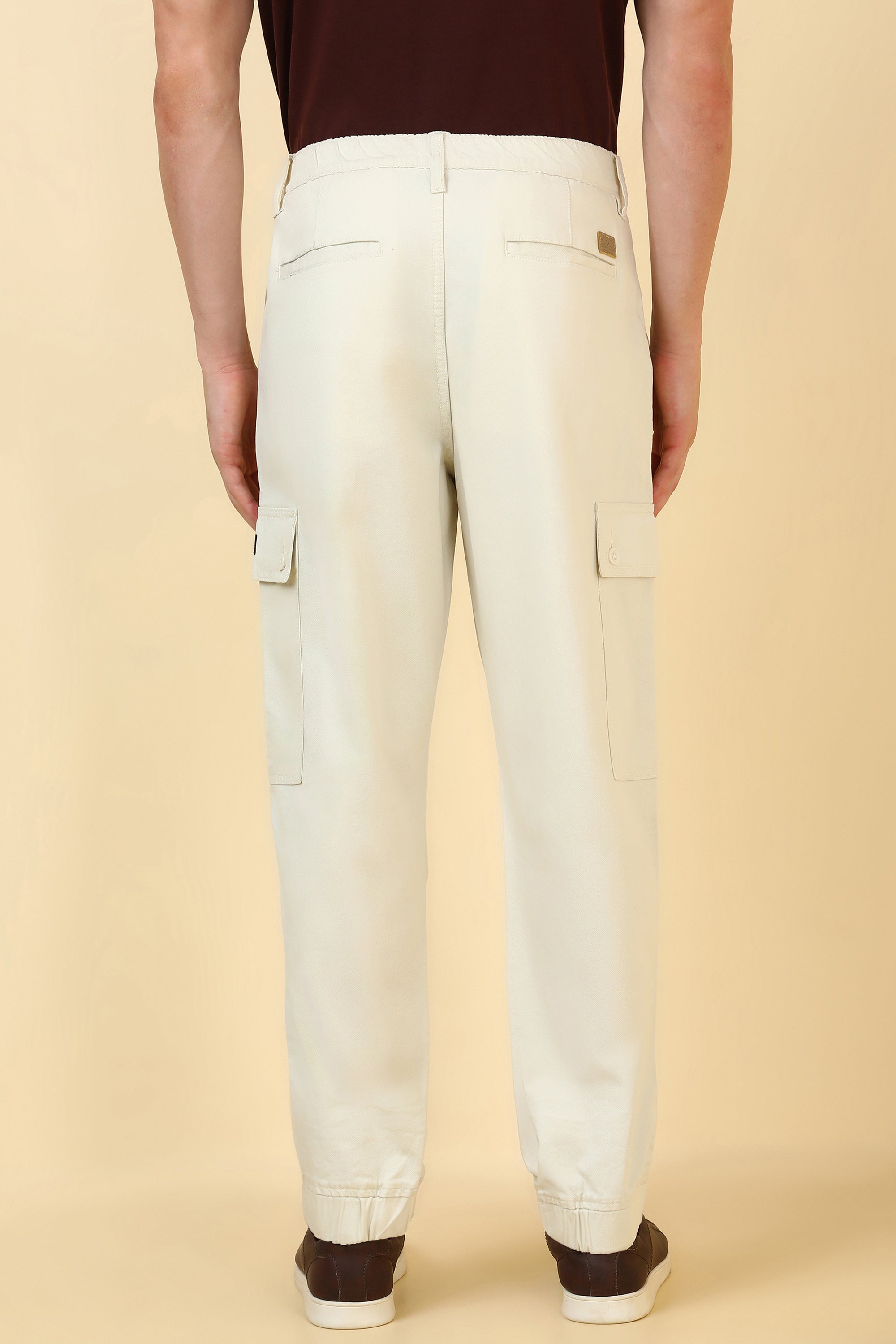 Men's Off White Casual Regular Length Trouser