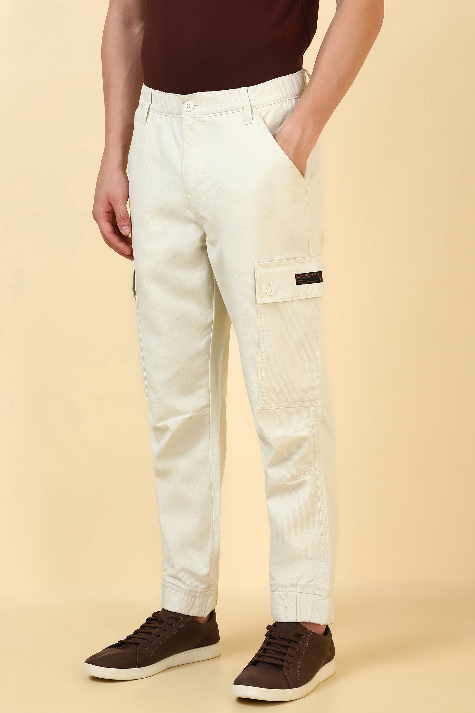 Men's Off White Casual Regular Length Trouser