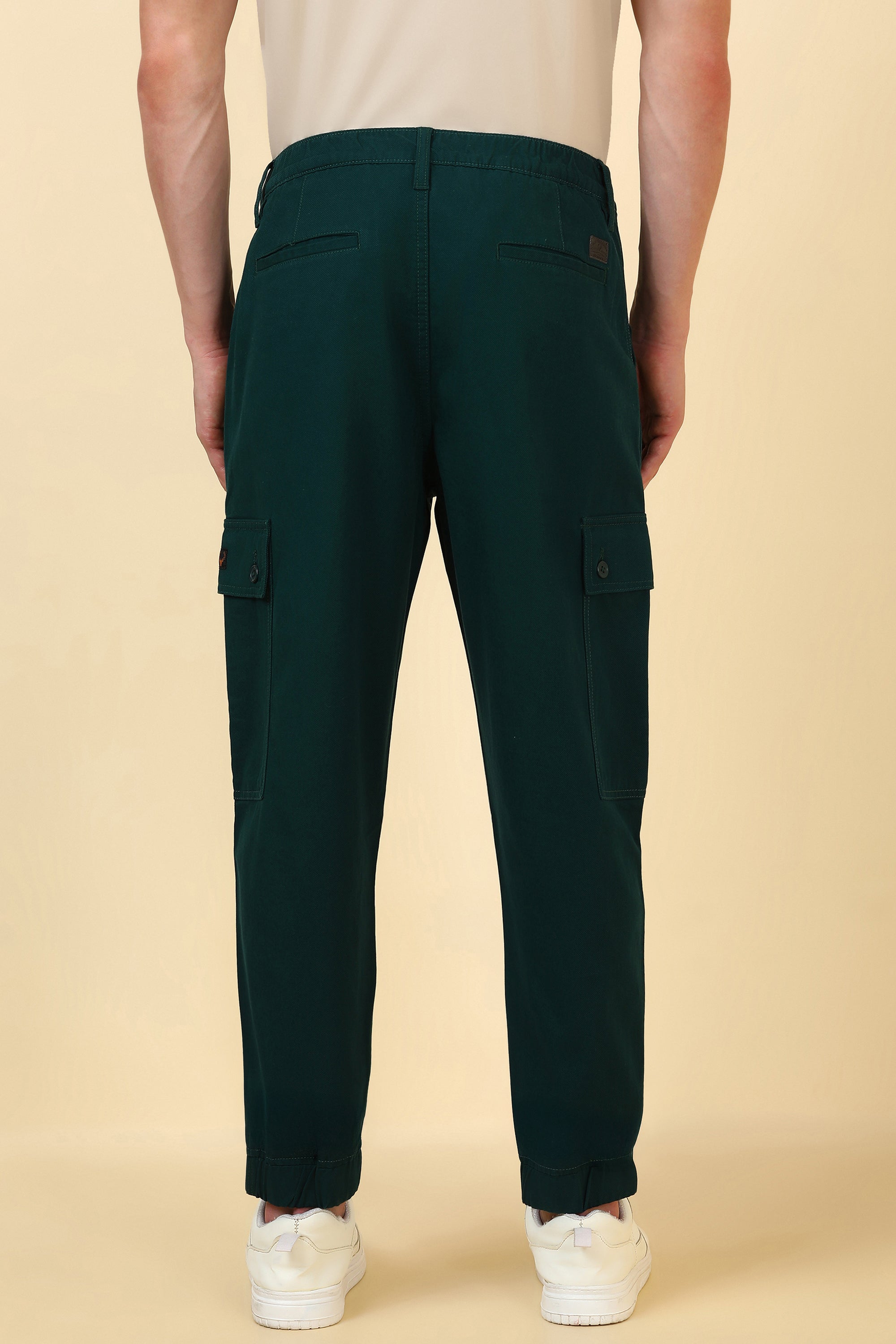 Men's Olive Casual Solid Mid Rise Trouser