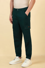 Men's Olive Casual Solid Mid Rise Trouser