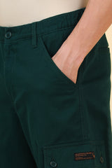 Men's Olive Casual Solid Mid Rise Trouser