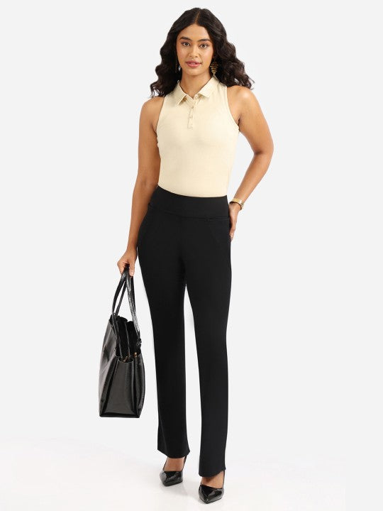 Women's Black Solid Sports High Rise Trouser