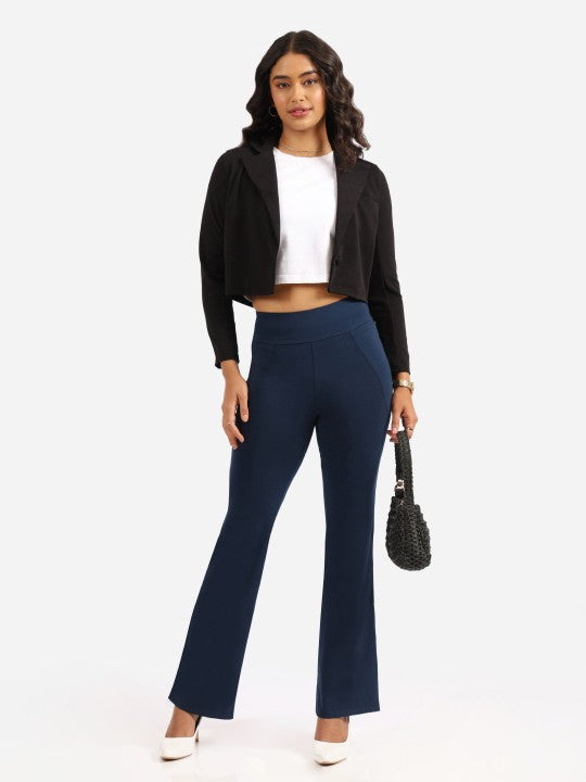 Women's Blue Solid Sports High Rise Trouser