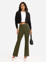Women's Green Solid Sports High Rise Trouser - Tall