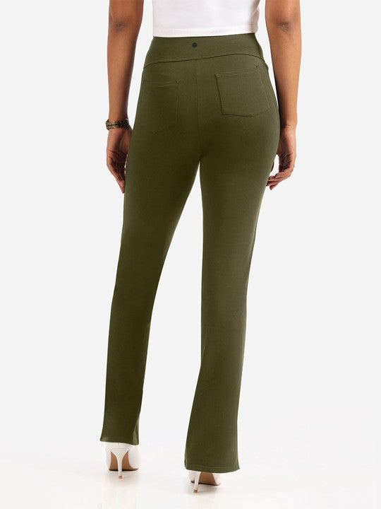 Women's Green Solid Sports High Rise Trouser