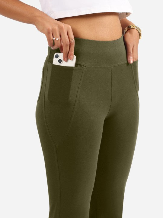 Women's Green Solid Sports High Rise Trouser