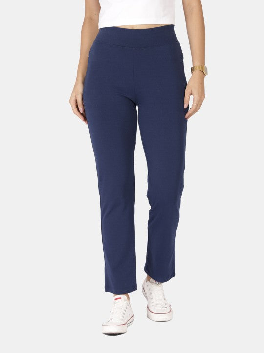 Women's Blue Solid Sports High Rise Pant