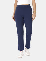 Women's Blue Solid Sports High Rise Pant - Tall