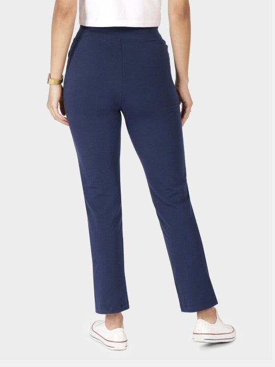 Women's Blue Solid Sports High Rise Pant