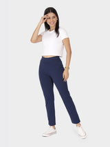 Women's Blue Solid Sports High Rise Pant - Tall