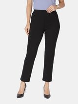 Women's Black Solid Sports High Rise Pant - Tall