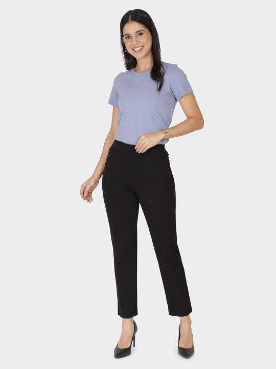 Women's Black Solid Sports High Rise Pant