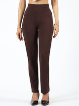 Women's Brown Solid Sports High Rise Pant - Tall