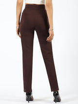Women's Brown Solid Sports High Rise Pant