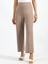 Women's Brown Solid Sports High Rise Pant - Tall