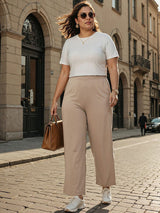 Women's Brown Solid Sports High Rise Pant - Tall