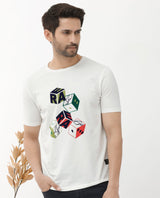 Men's White Casual Regular Fit Printed Half Sleeves Tshirt