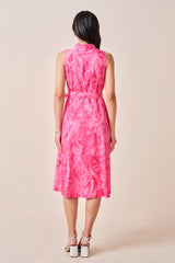 Women's Pink Casual Regular Fit Printed Sleeveless Dress