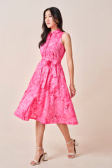 Women's Pink Casual Regular Fit Printed Sleeveless Dress