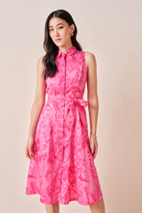 Women's Pink Casual Regular Fit Printed Sleeveless Dress