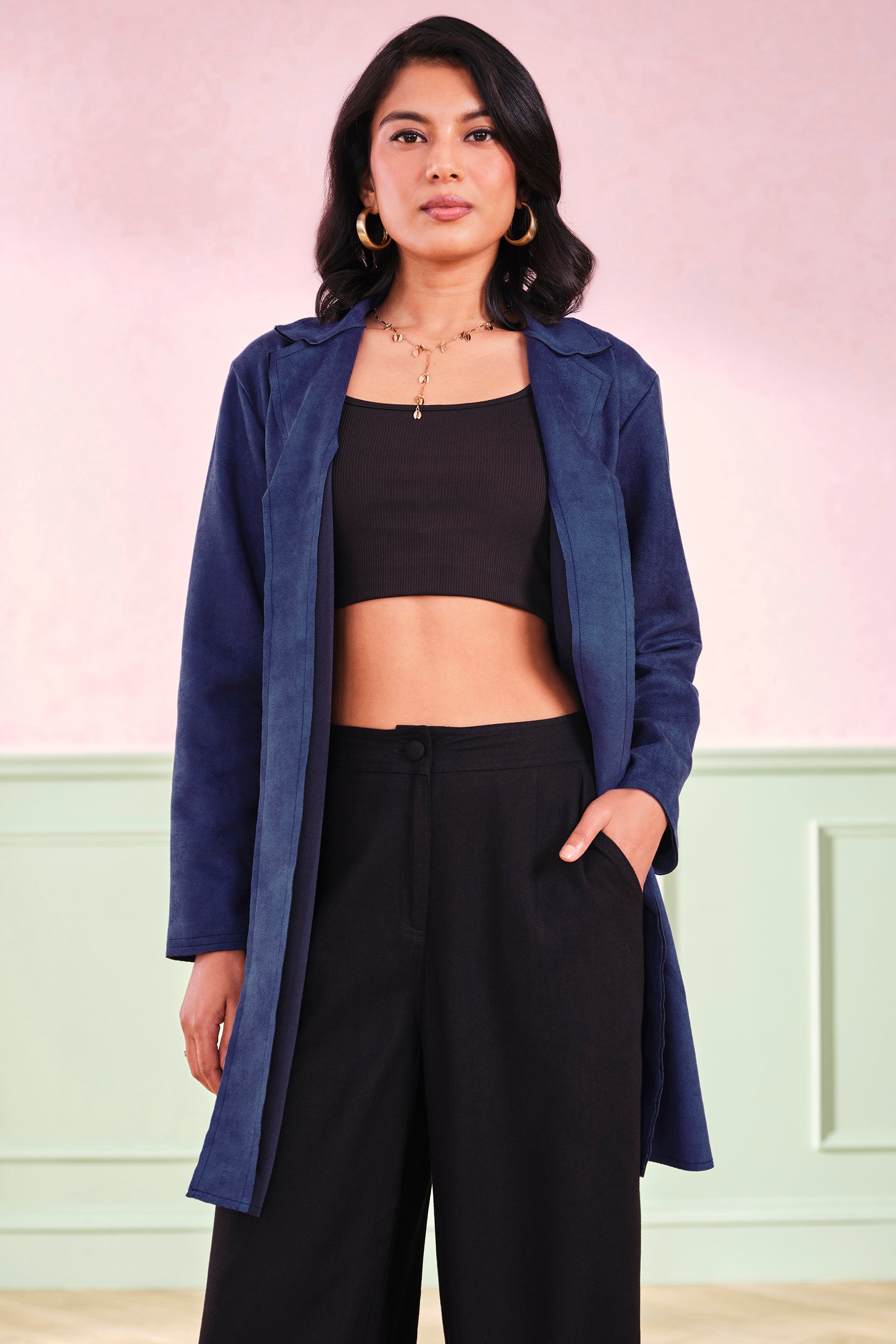 Women's Navy Casual Solid Full Sleeves Jackets