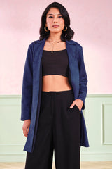Women's Navy Casual Solid Full Sleeves Jackets
