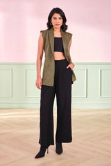 Women's Green Casual Solid Sleeveless Jackets