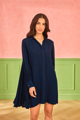 Women's Navy Casual Regular Fit Solid Full Sleeves Dress