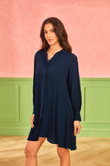 Women's Navy Casual Regular Fit Solid Full Sleeves Dress
