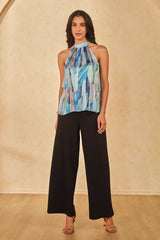 Women's Green Party Regular Fit Printed Sleeveless Tops