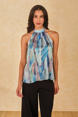 Women's Green Party Regular Fit Printed Sleeveless Tops